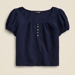 J. Crew Navy Puff-Sleeve Button-Front Gauze Top, NWT, Large